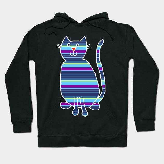 Cat Stripes Blue Hoodie by ellenhenryart